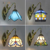 Tiffany Stained Glass Wall Lamps for Bedroom Bedside Living Room Kitchen Home Decor Mediterranean Iron Resin Wall Light Fixtures