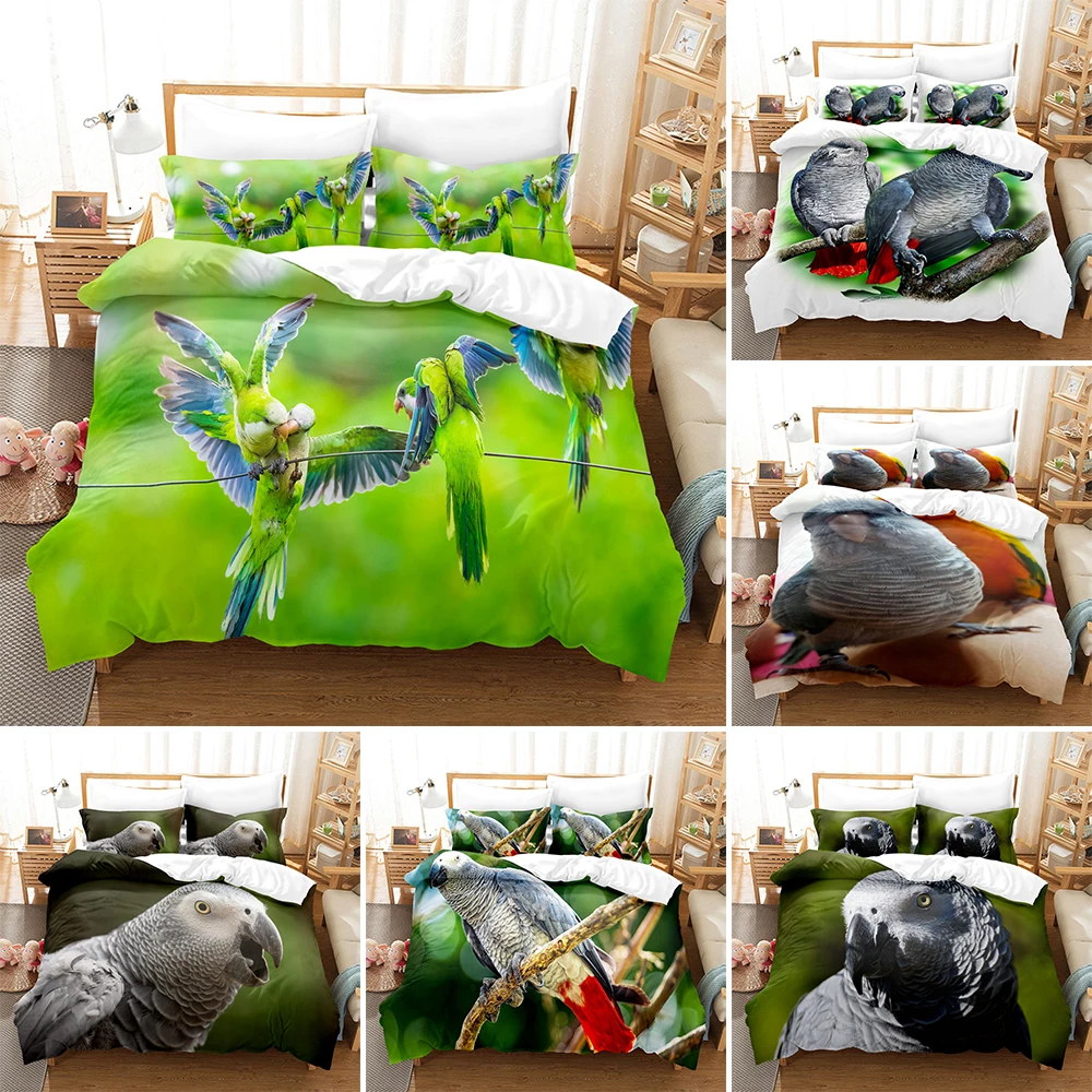 

3D Parrot Printing Duvet Cover Birds Animals Themed Bedding Set Quilt Covers Adults Kids 2/3pcs Twin Queen King Size Bedclothes