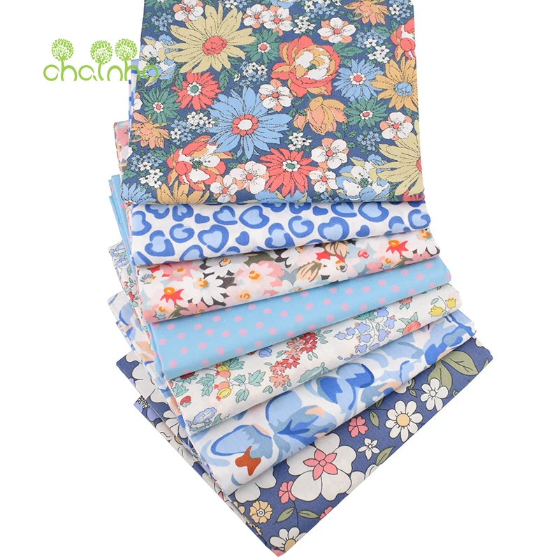 

Chainho,Blue Floral Printed Twill Cotton Fabric,Patchwork Clothes,DIY Sewing Quilting Home Textiles Material For Baby Children's