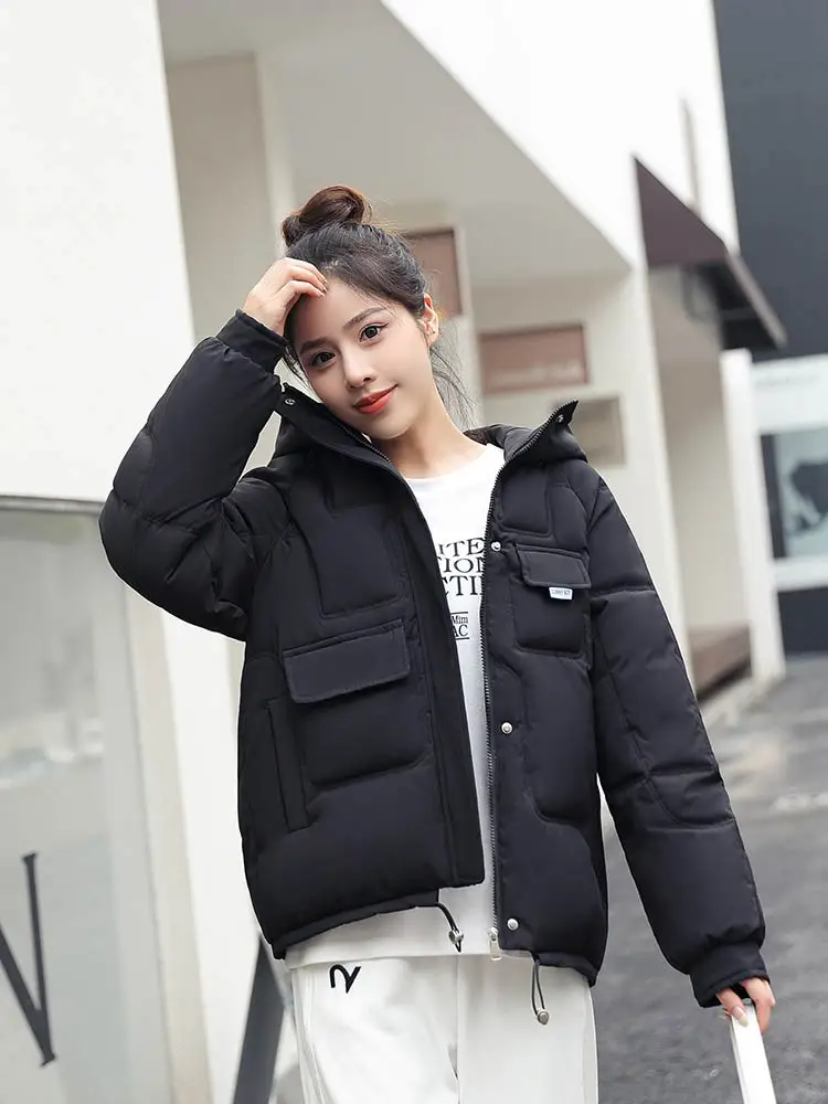 GRELLER  New 2022 Women Short Jacket Winter Thick Hooded Cotton Padded Coats Female Korean Loose Puffer Parkas Ladies Oversize