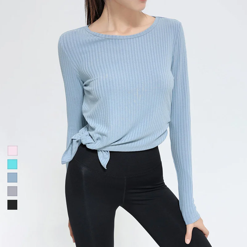 

Ribbed Sports Top Women's Long-sleeved Tight-fitting Yoga Clothes Irregular Running Quick-drying Clothes Fitness Clothes T-shirt