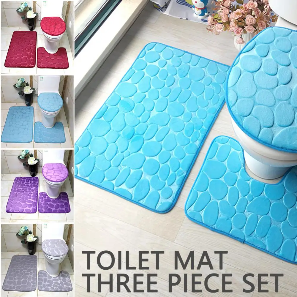

Pebble Embossed Doorway Carpet Bathroommat Toilet Anti-slip Mat Floor Mat Rug Toilet Three Piece Set Foot Mat Carpet
