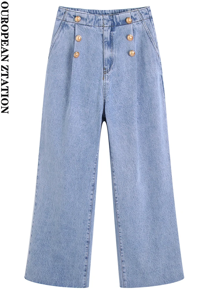 

Женские джинсы на молнии PAILETE, винтажные широкие брюки-дротика с завышенной талией и пуговицами спереди, 2022