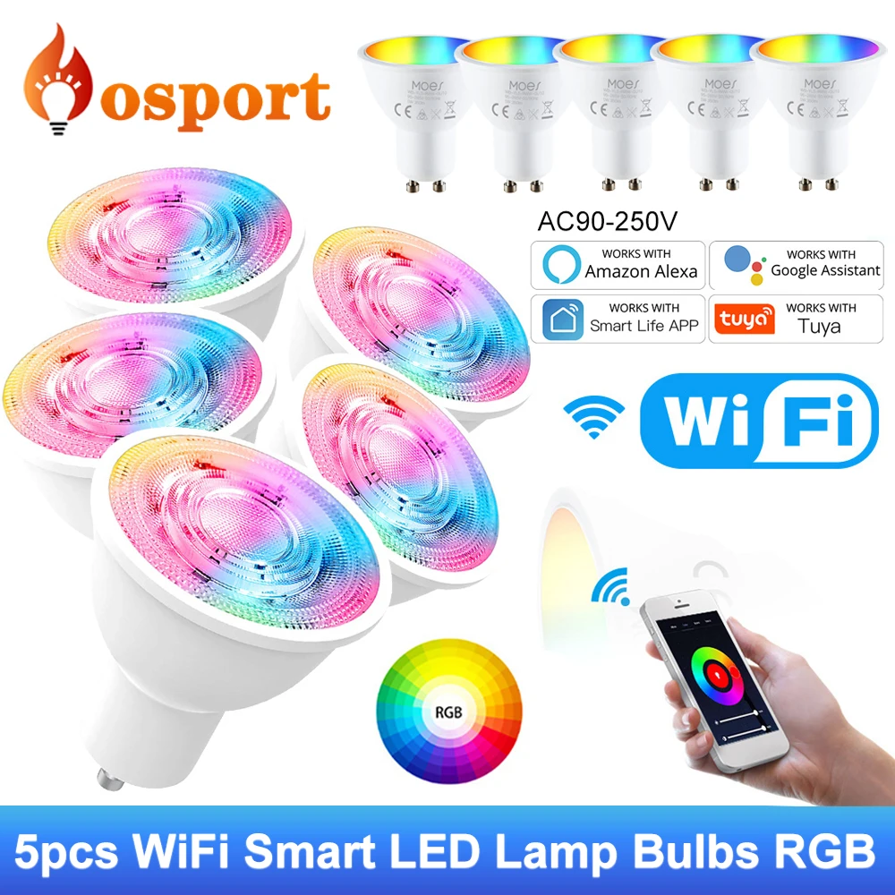 

Умные светодиодные лампы с поддержкой Wi-Fi, 5 шт.