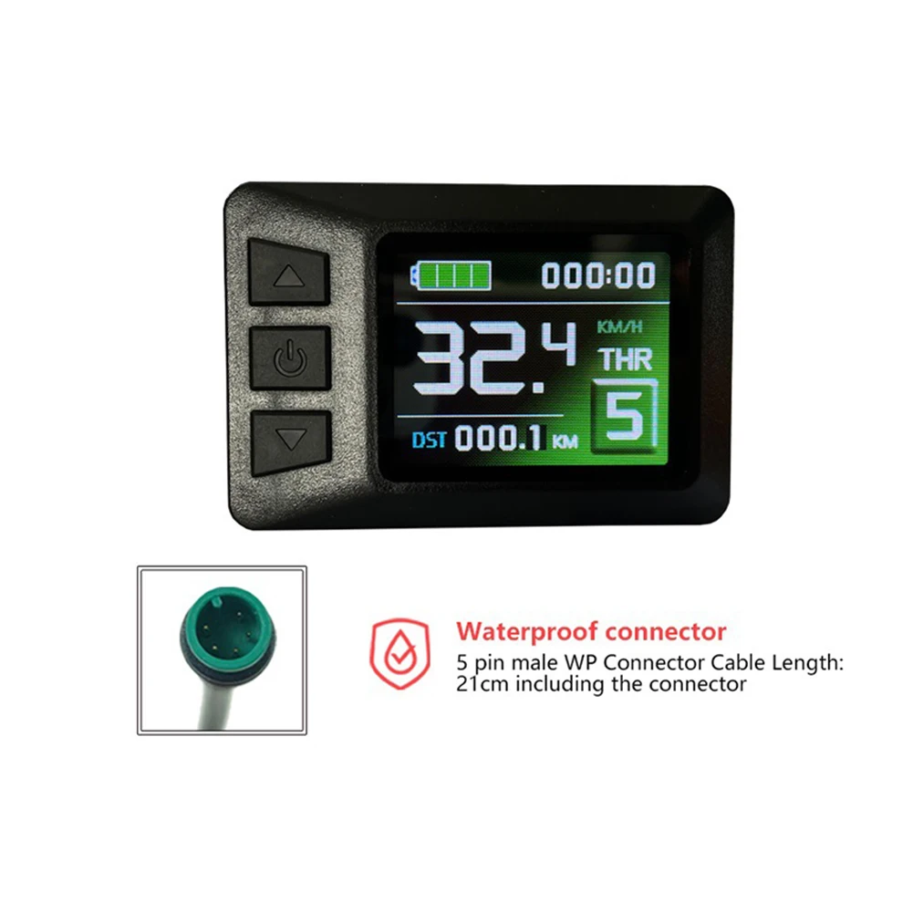 

Durable Meter Panel LCD Display Waterproof 5PIN Male WP About 65x44 Mm Automatically Prompt Black Cable Length 21cm