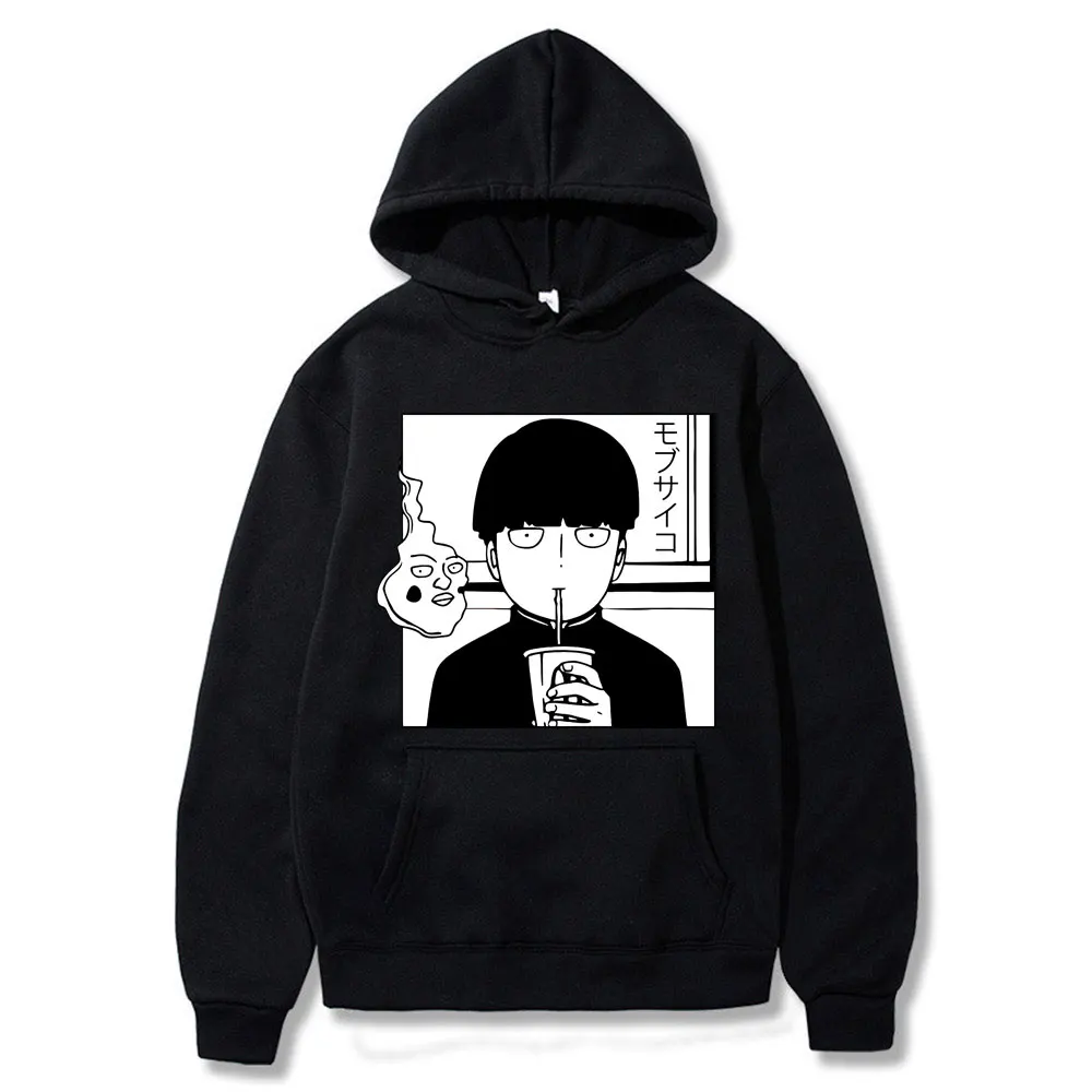 

Pure Cotton Mob Psycho 100 Black Funny Hoodie Men Streetwear Harajuku Cotton Casual Hoodie Anime Sweatshirt Homme Clothes Men