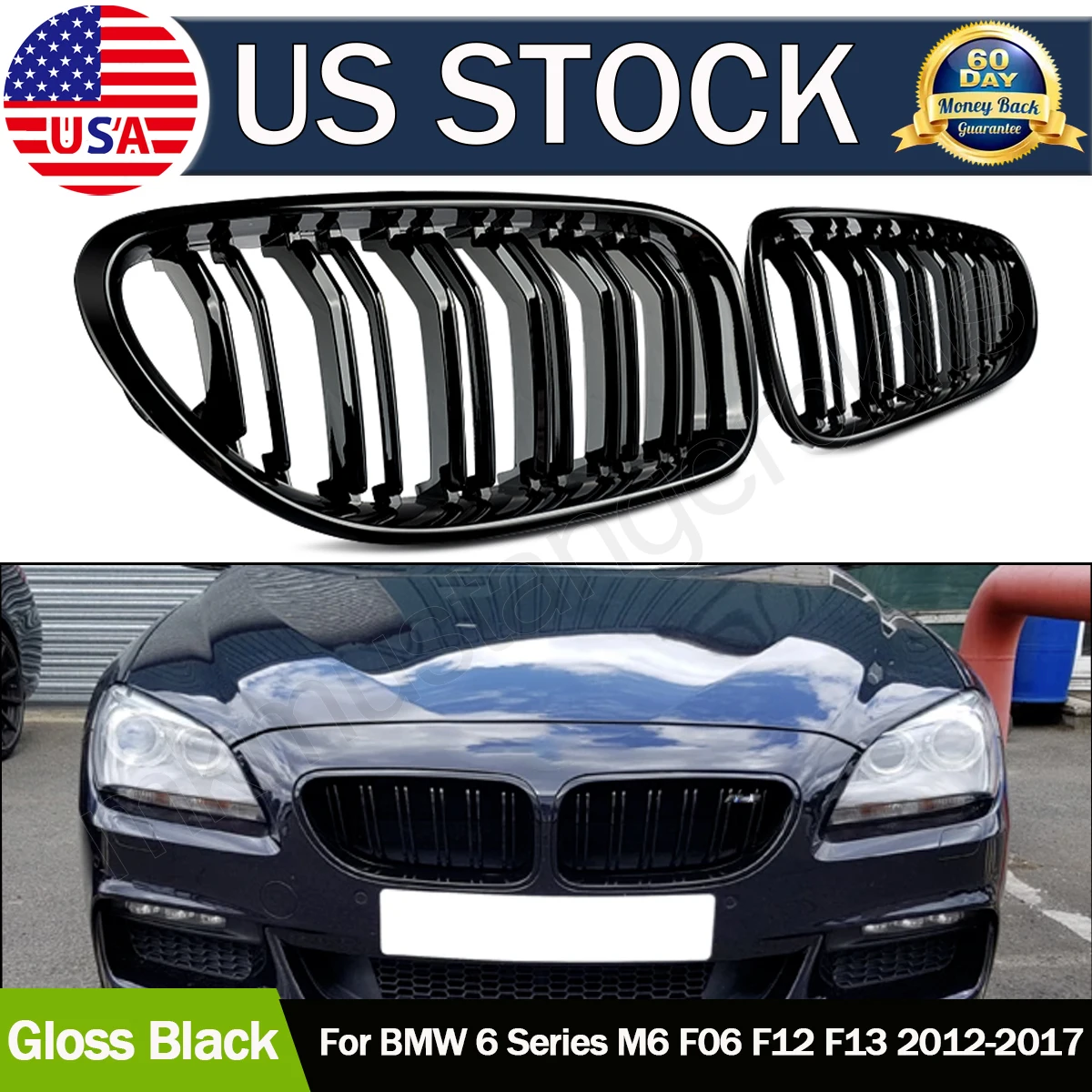 

Глянцевая черная решетка для почек, совместимая с BMW M6 F06 F12 F13 640i 650i 2012-2018, верхние гоночные грили с двойной планкой переднего бампера