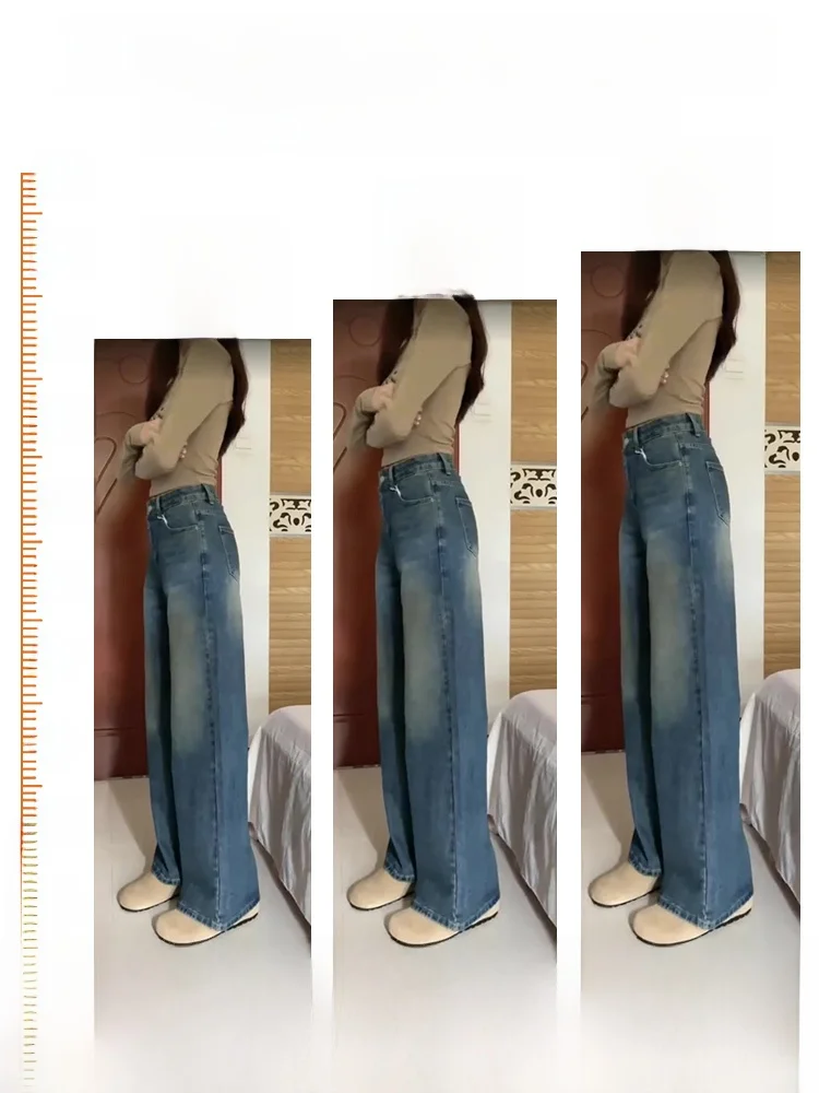 Большие размеры Ретро Широкие джинсы с высокой талией Женские узкие джинсовые