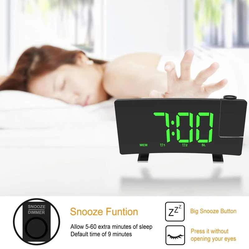 FM Radio Smart Clock with Projection LED Digital Alarm Watch Table Electronic Desk Wake Up Time Snooze |