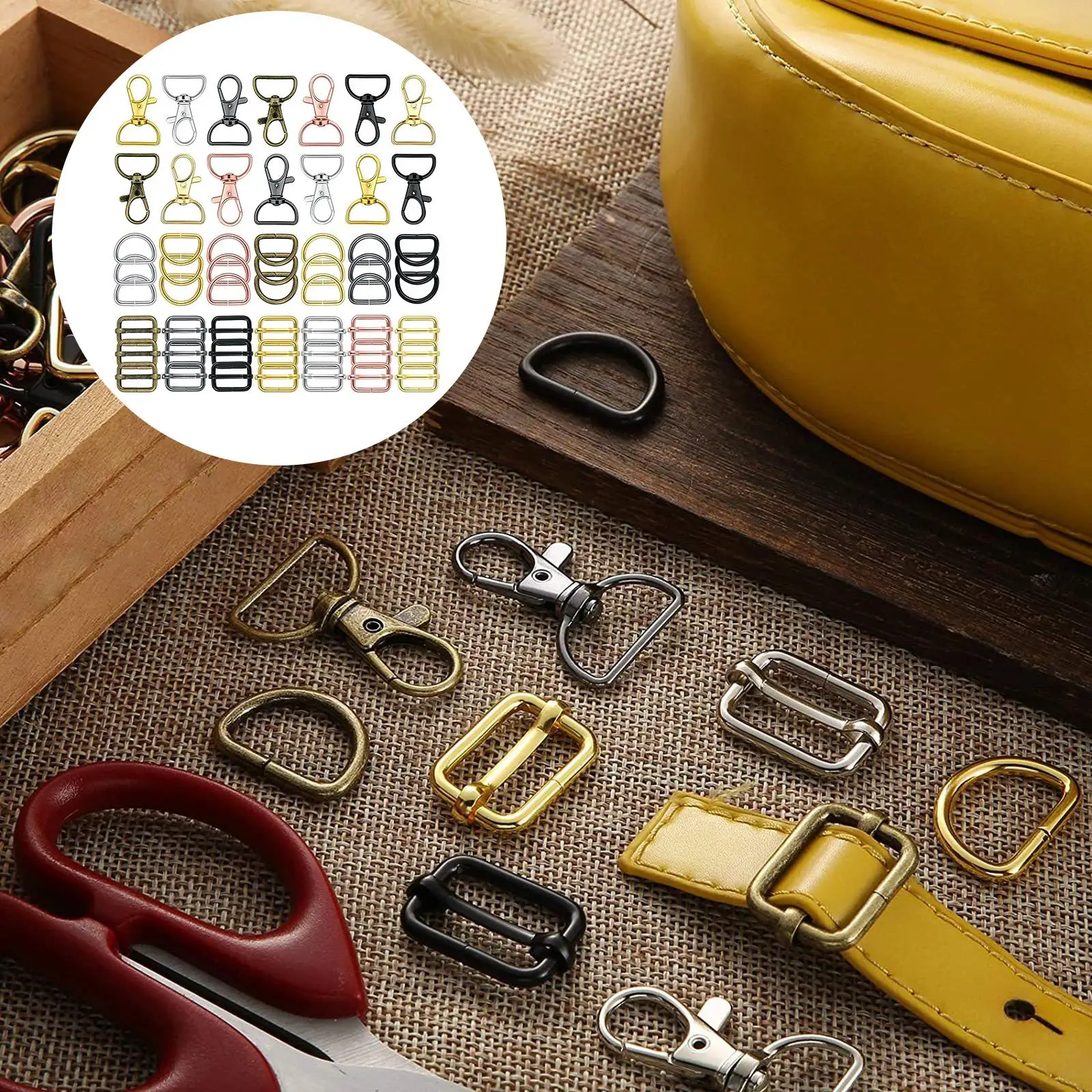 

56 Pieces Swivel Clasps Snap Hooks and D Rings Keychain Clip Hook Lobster Claw Clasp for Keychain Making and Sewing Projects