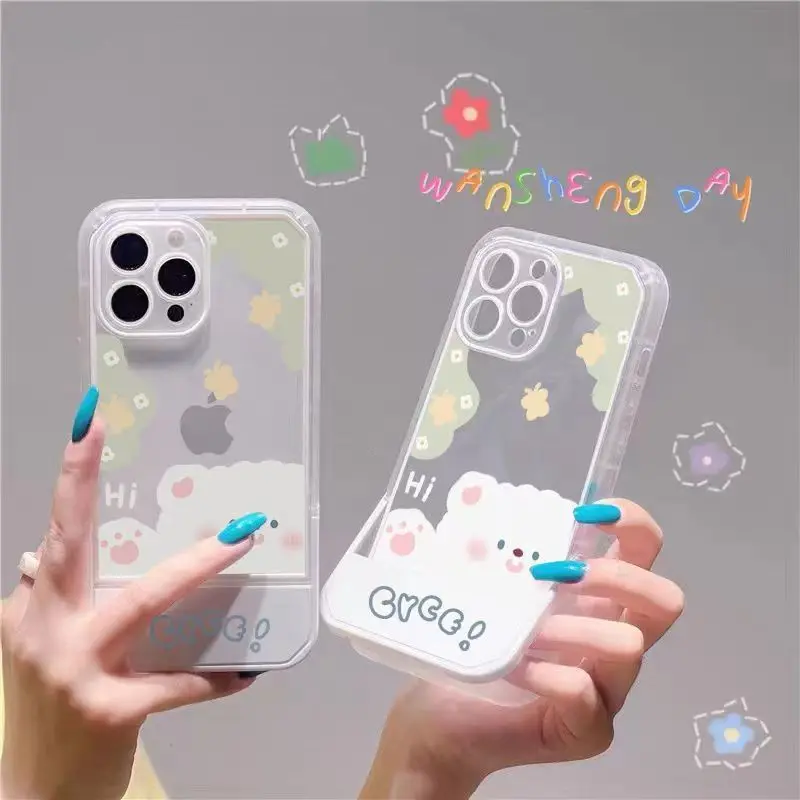 

Hot Cartoon Bear Apple Phone Case for IPhone 11 12 13 Pro Max Xs Xr Xsmax 7 8p Se Silicone Invisible Stand Phone Cover