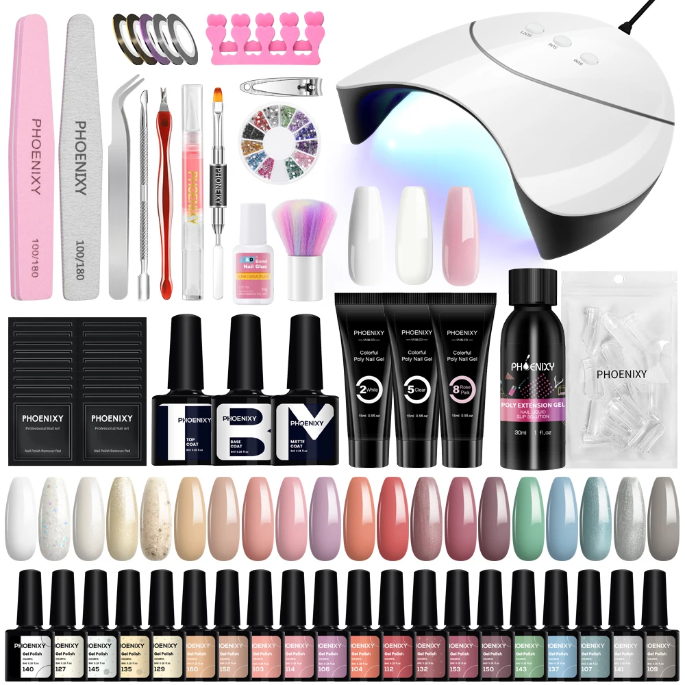 

Nail Set Gel Nail Polish with 36W UV LED Drying Lamp Semi Permanent Building Extension Gel Poly Nail Gel Set Nail Art Tools Kit