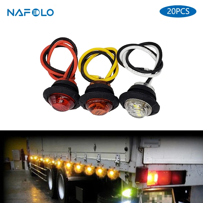 

20 шт. 12 В/24 В 3 светодиода 3/4 дюйма круглые боковые габаритные огни прицепа желтый белый красный для габаритных огней грузовиков поворотники