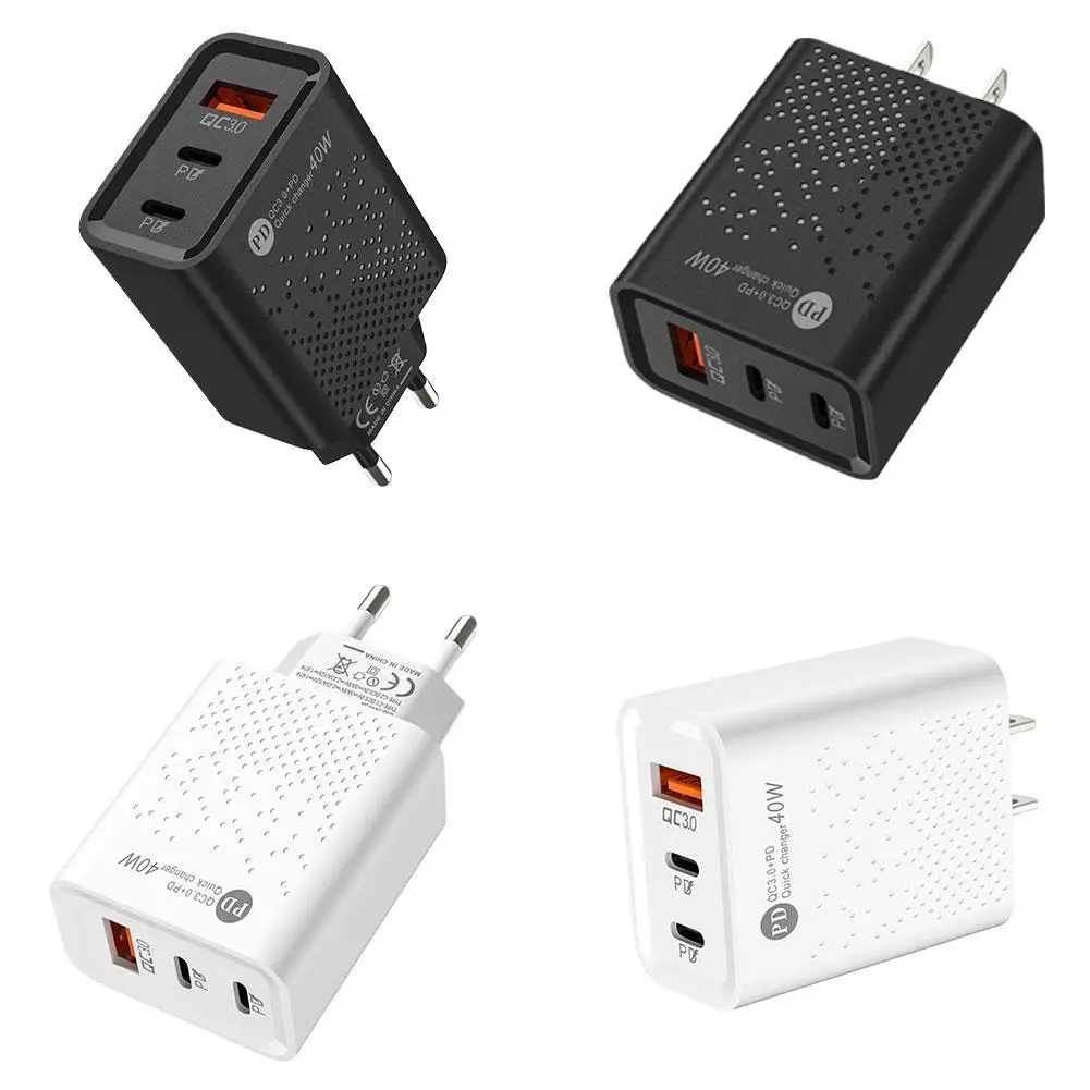 

PD40W QC 3.0 Mobile Phone USB Charger Fast Charge For IPhone 13 Samsung Huawei 3 Ports USB C Travel Charger Wall Adapter