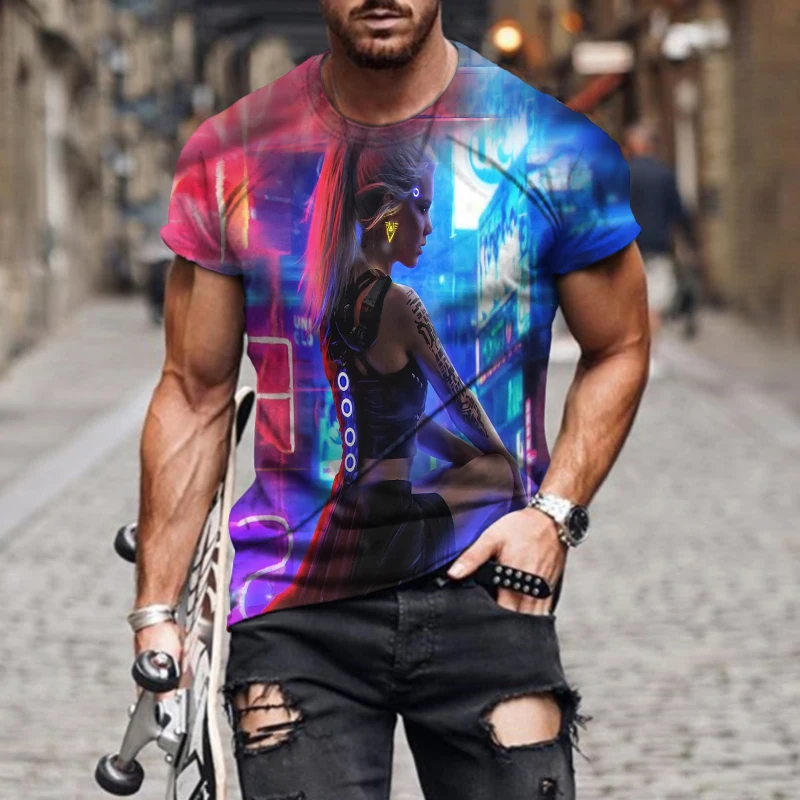 

New Cyberpunk Edgerunners Tshirts for Men 3D Printing Anime Short Sleeve Graphic T Shirts Streetwear O-neck Top Tees Man Clothes