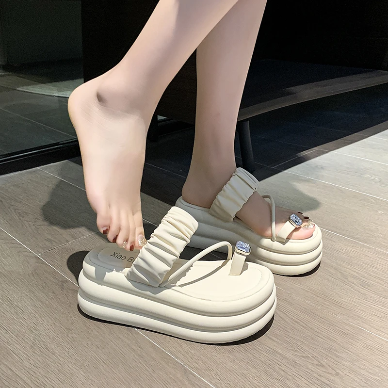 Women Leisure Chunky Platform Sandals Clip Toe High Heels New Gladiator Slippers Woman Fashion Trendy Summer Beach Flip Flop 7CM