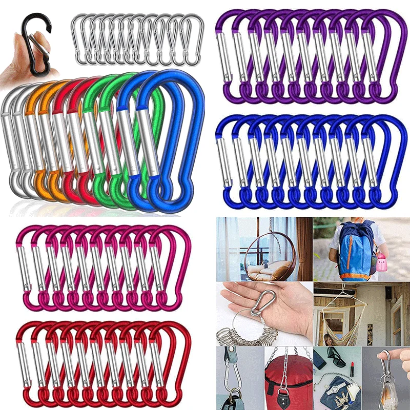 

10 Carabiners Spring Clasp Hook Aluminum Alloy D Carabiner Spring Snap Clip Hooks Keychain Climbing Carabiner Key Camping Tools