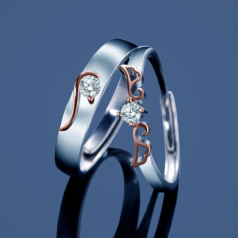 

925 Sterling Silver Couples Ring Lozenge Moissanite Adjustable A Pair Lovers Rings Men Women Festival Birthday Gem Jewelry Gift