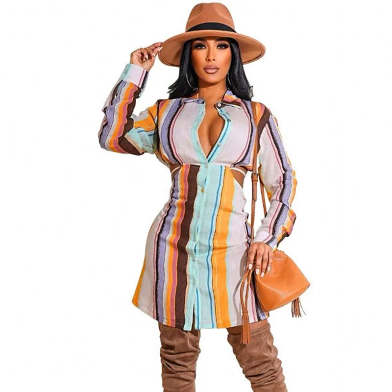 

Женская Повседневная рубашка в полоску, однобортный Кардиган с длинным рукавом, модные платья-рубашки, Длинные Блузки, весна 2022