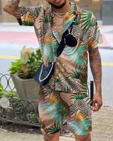 hawaiian set mens leopard print set short sleeve summer casual floral shirt beach two piece suit 2022 new fashion men sets s 4xl