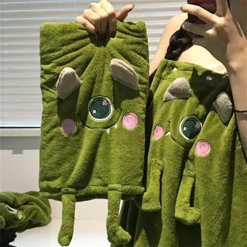 

Cute Kawaii Wearable Coral Fleece Bathrobes For Women Microfiber Soft Bath Towels Absorbent Home Textiles Bathroom Sauna Towels