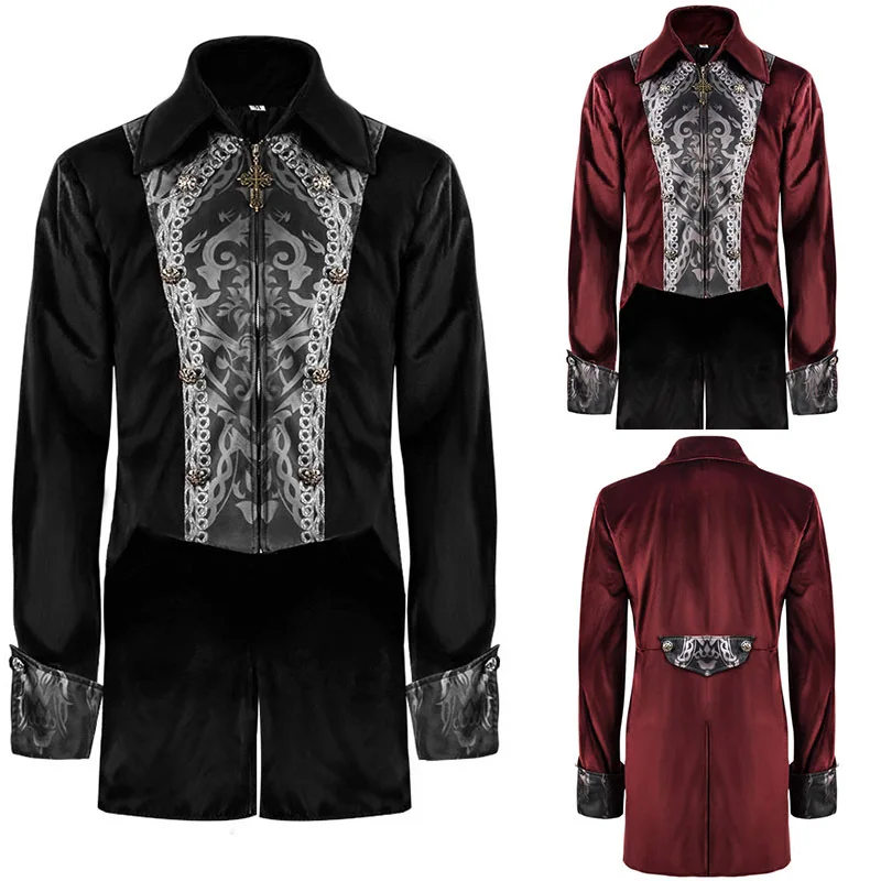 

New European And American Men Medieval Retro Mid-Length Punk Tuxedo