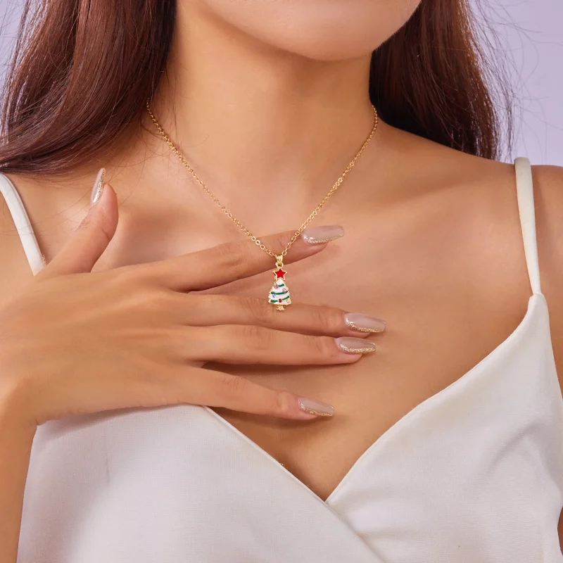 Новые милые рождественские ожерелья эмалированный колокольчик снеговик дерево