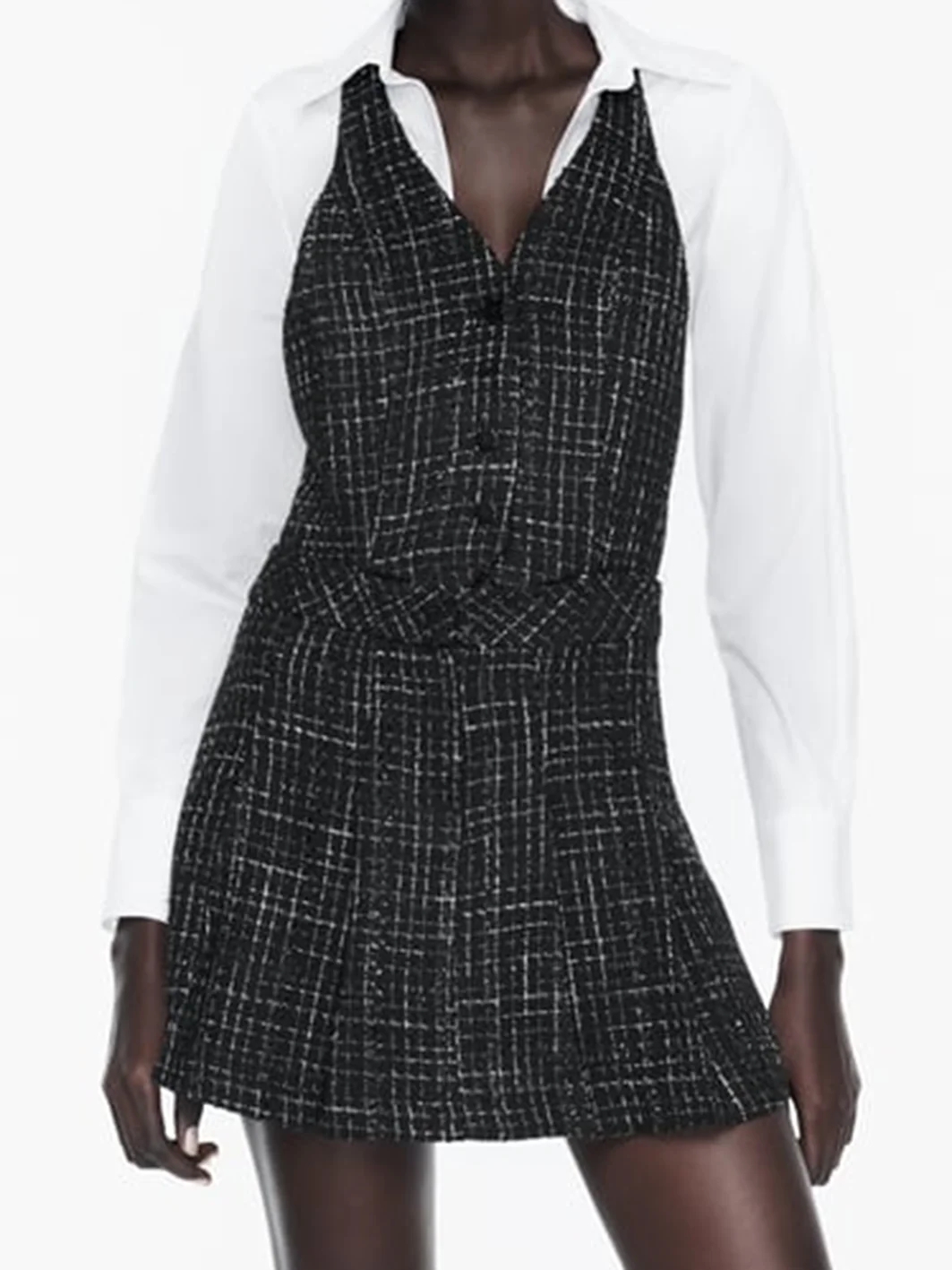 

Female Patchwork Shirt Mini Dress Elegant Lape V-neck Short Dresses Autumn Fashion Office Lady Pleated Vestidos Chic Clothes