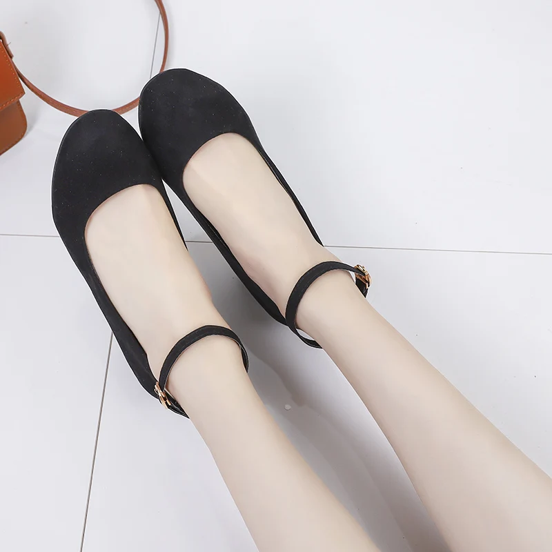 Туфли-лодочки женские из флока на высоком каблуке 5 см с ремешком щиколотке -