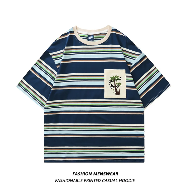 

American Stripe Print 2022 Summer New Men's and Women's Oversize Casual Casual T-shirt