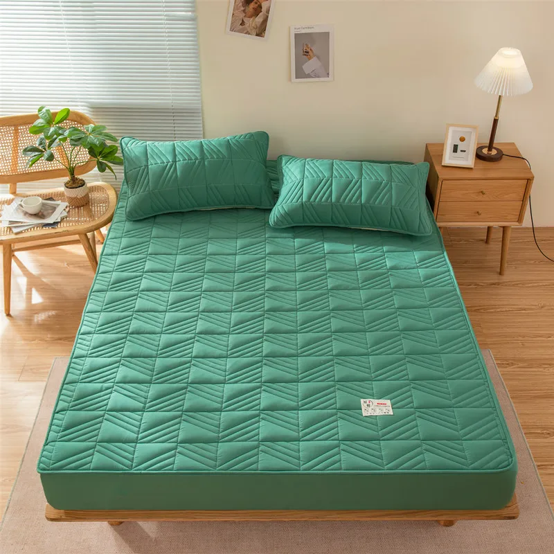 

High Quality Solid Color Thicken Quilted Mattress Cover 100% Cotton Soft Hotel Anti-mites Bed Cover Not Including Pillowcase