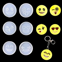 6 piece set round smiley face keychain resin mold polymer clay molds diy smiley face expression jewelry pendant epoxy resin mold