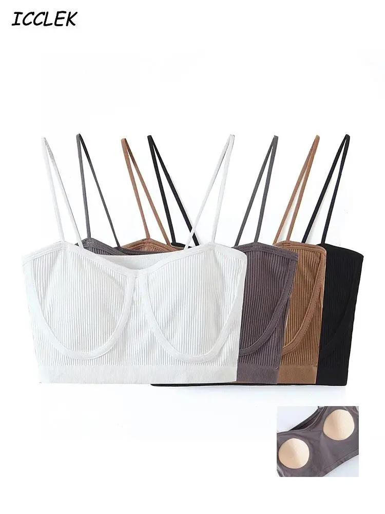 

Icclek Wholesale Women's Corset Bra Party Cropped Top Vest Sleeveless Summer Crop Top Padded Yoga Pads Khaki Women White Corset