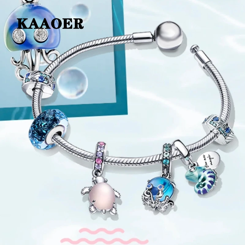 

KAAOER 2023 Silver Pink turtle octopus fish Blue clip glass diy charm accessories Jewelry bracelet delicate simple playful niche