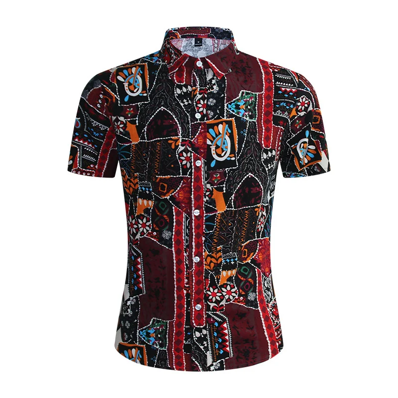2022 linen short sleeve shirt casual Hawaiian Beach flower shirt tide short sleeve