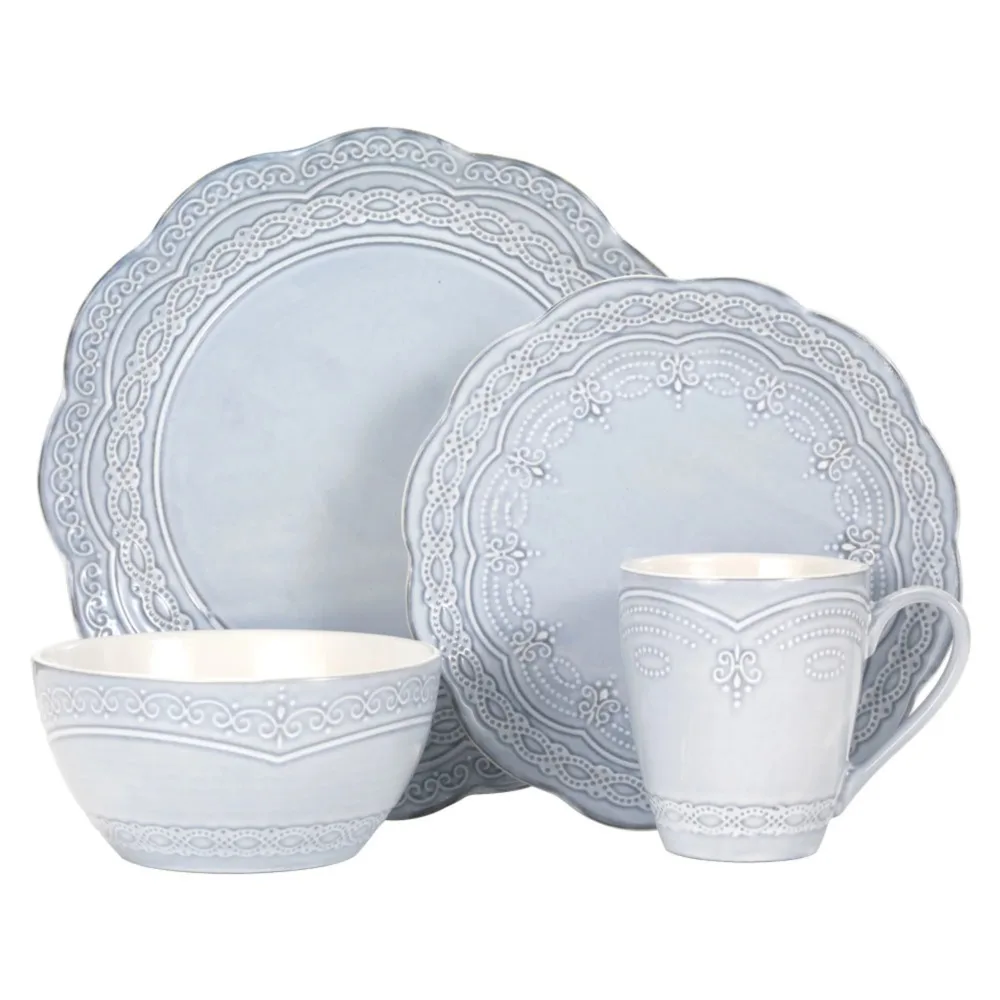 

Синий керамический сервиз Seraphina, набор посуды из 16 предметов, сервировочная посуда, кухонная посуда, обеденные тарелки