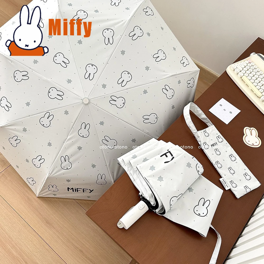 Фото Складной зонт Kawaii Miffy с милым кроликом, ручное открывание/закрывание, компактный, защита от дождя и солнца, УФ-защита, легкий, портативный, подарок для девочки №1