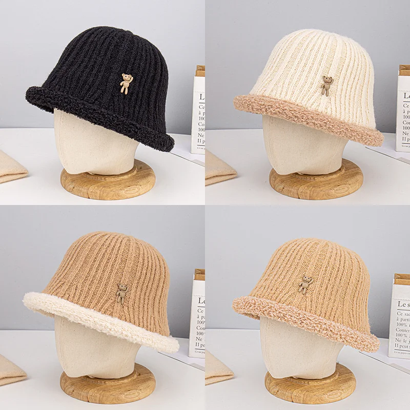 

New Bucket Hats Women Winter Warm Wool Cashmere Cap Female Faux Fur Outdoor Warm Sun Hat Soft Fisherman Cap Girl Panama Flat Hat