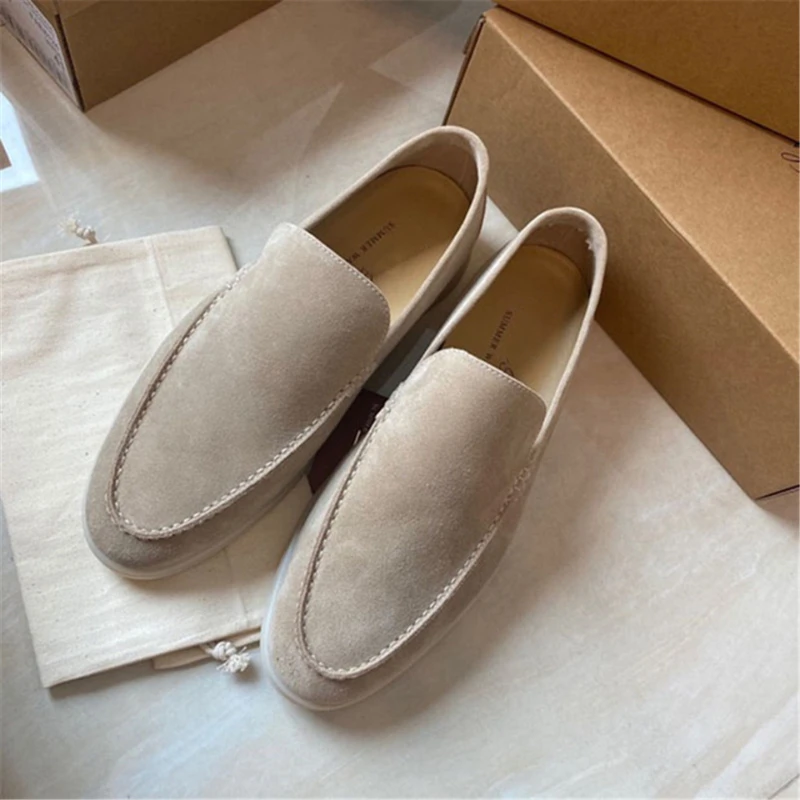 

Loafers Wedding Dress Shoes Summer Walk Khaki Suede Women Flats Round Toe Slip On Men Moccasins Casual Driving Runway Lazy