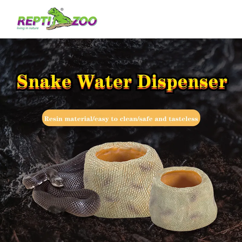 

REPTIZOO Reptile Water Dispenser Snake Water Bowl Terrarium Resin Rock Deep Snake Water Dish Anti-Overturning Reptile Bath Bowl
