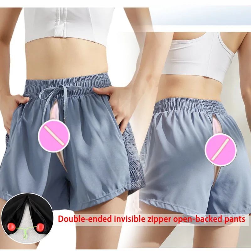 Sports Shorts Female Invisible Open-Seat Pants Female Fitness Yoga Pants Female Double Layer Training Run Thin Quick-Dry Pants