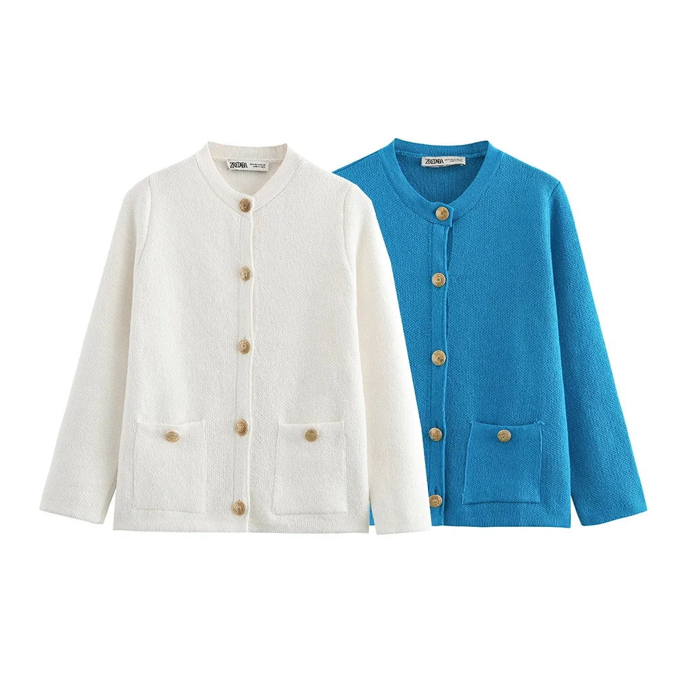 Женский трикотажный кардиган ZATT повседневный простой с круглым вырезом и