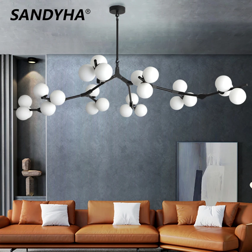 

Post Modern Fission Branches LED Chandeliers Glass Ball Pendant Light for Living Dining Room Bedroom Lustres Para Sala De Jantar