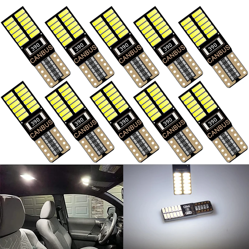 

10 PCS T10 W5W LED Bulb Canbus 4014 24SMD 12V 7000K White Car Interior Dome Reading License Plate Trunk Wedge Side Signal Lights
