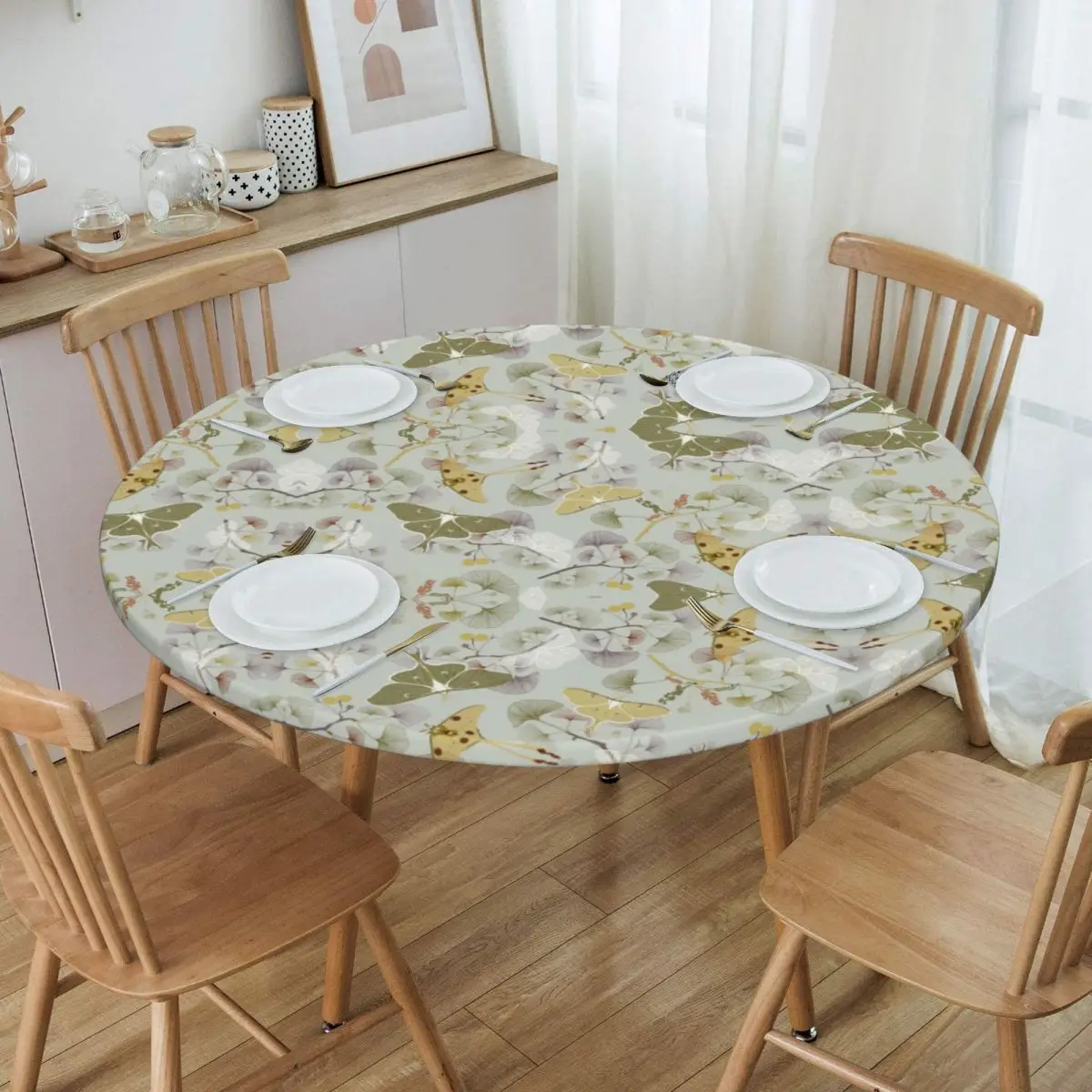 Elastic Moth Pattern Table Cloth Backing Edge Tablecloth For Picnic