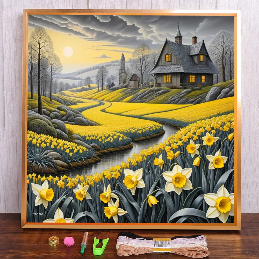 Ткань с цветочным принтом Нарциса 11CT набор для вышивки крестиком нитки DMC шитье