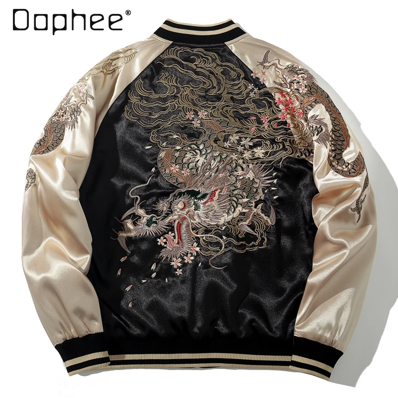 Мужские и женские куртки-бомберы с вышивкой дракона бейсбольное пальто для