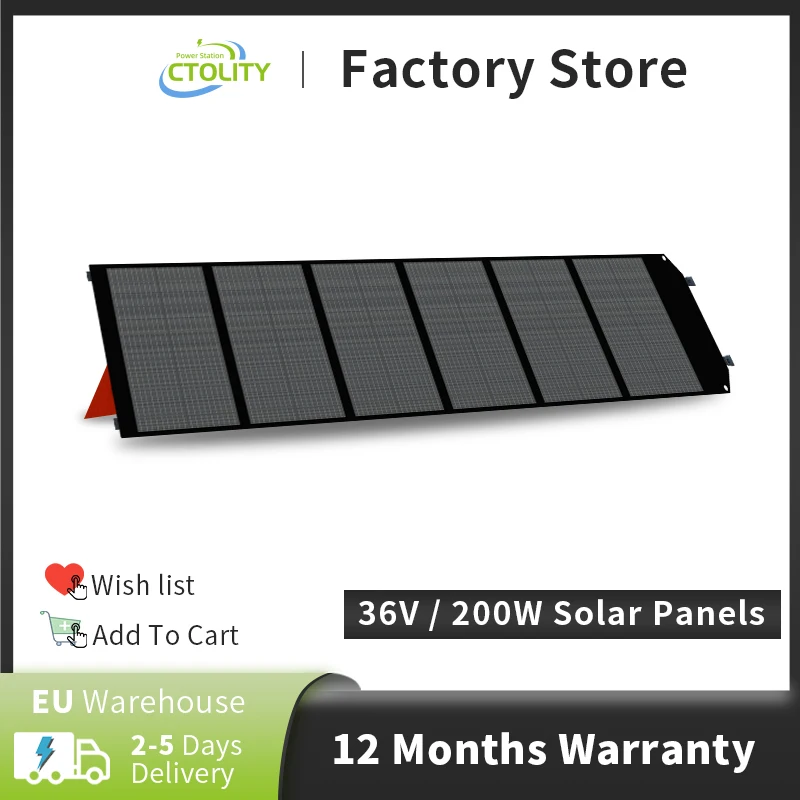 

Ctolity 200W 18V Portable Solar Panel Camping Foldable Flexible MPPT Monocrystalline Solar Cell Charger for House Camper Travel