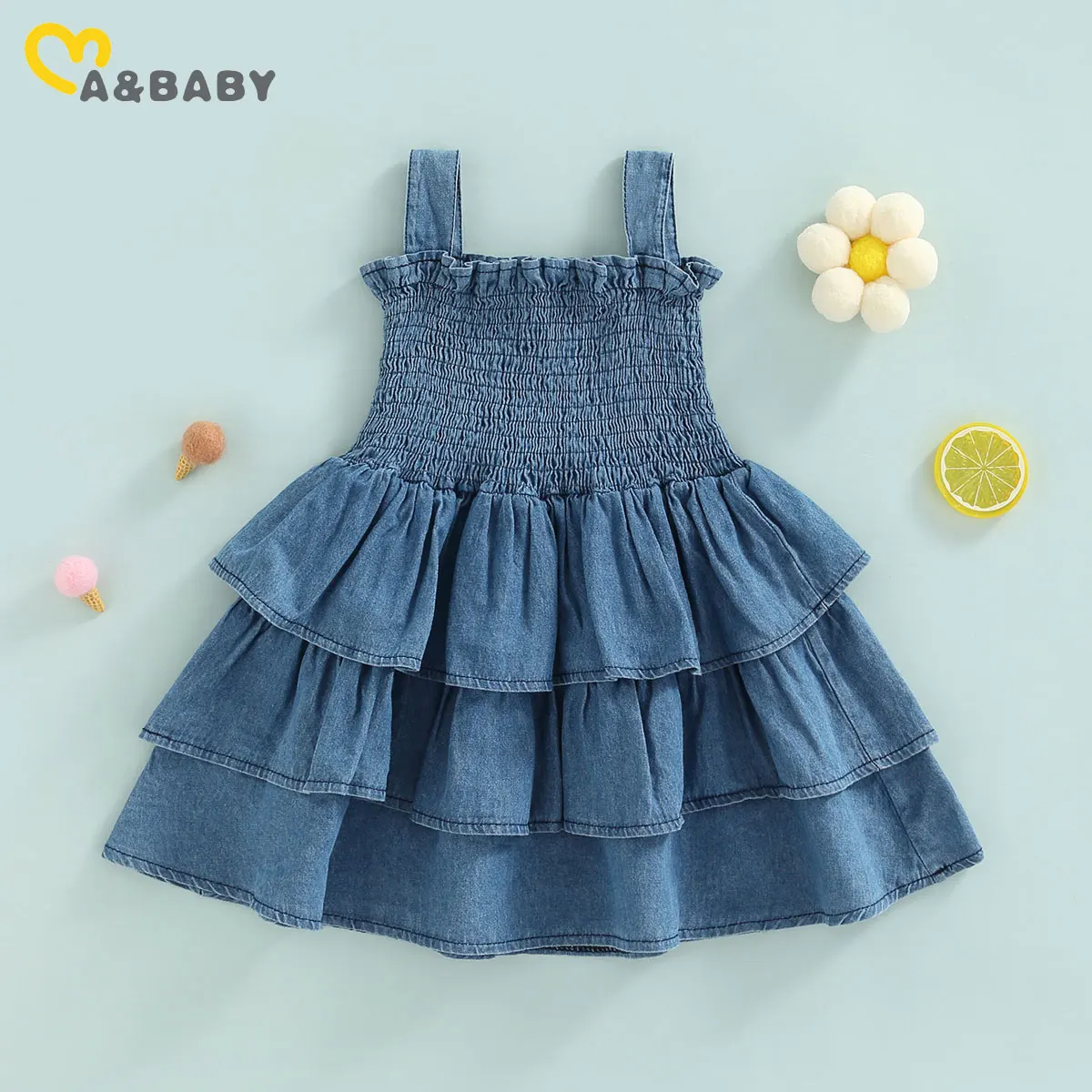 

Ma&Baby 6M-4Y Toddler Newborn Infant Baby Kid Girls Denim Dress Ruffles A-line Dresses For Girls Fashion Summer Clothing