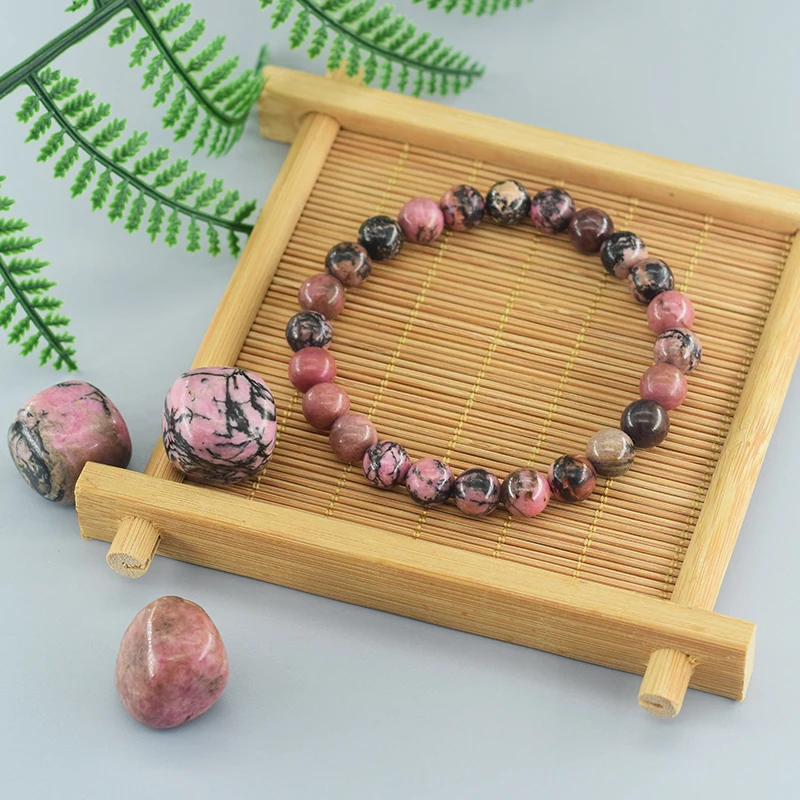 

Rhodonite Beaded Bracelets Men Women Natural Energy Stone Beads Stretch Bracelets Yoga Healing Gem Beads Bangle Jewelry Gifts